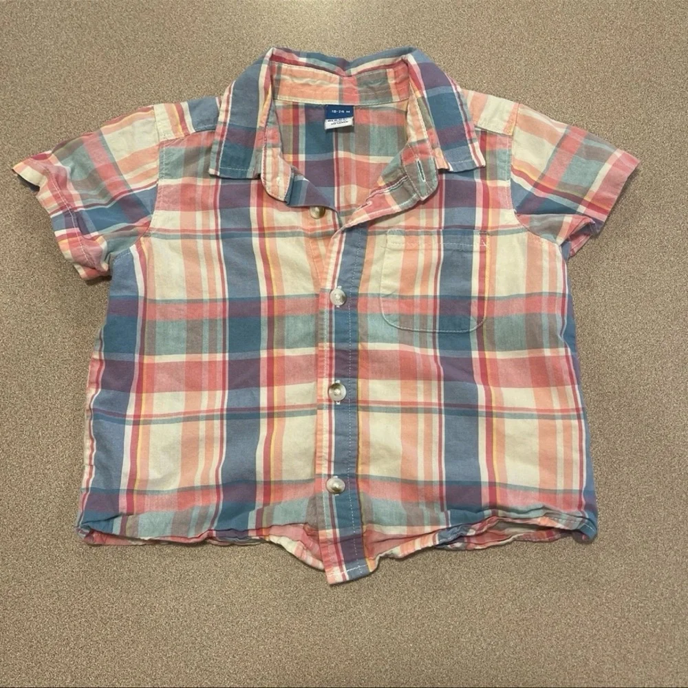 Old Navy Kids Plaid Shirt - Blue and Pink 18-24 months